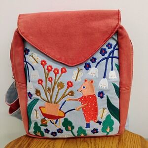 eBoo Corporation Embroidered Bear Garden Backpack Red Canvas Kids School Bag
